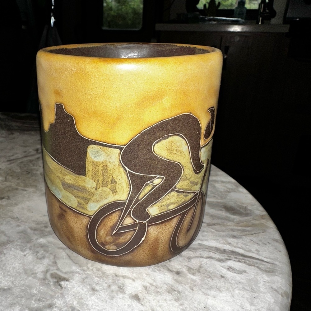 Mara Mug Bicycle ride 16oz  Mexican Stoneware pottery Lead Free Hand Made